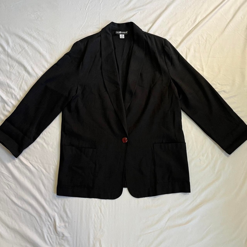 Sag Harbor Black Blazer Red Button Vintage 90s Medium